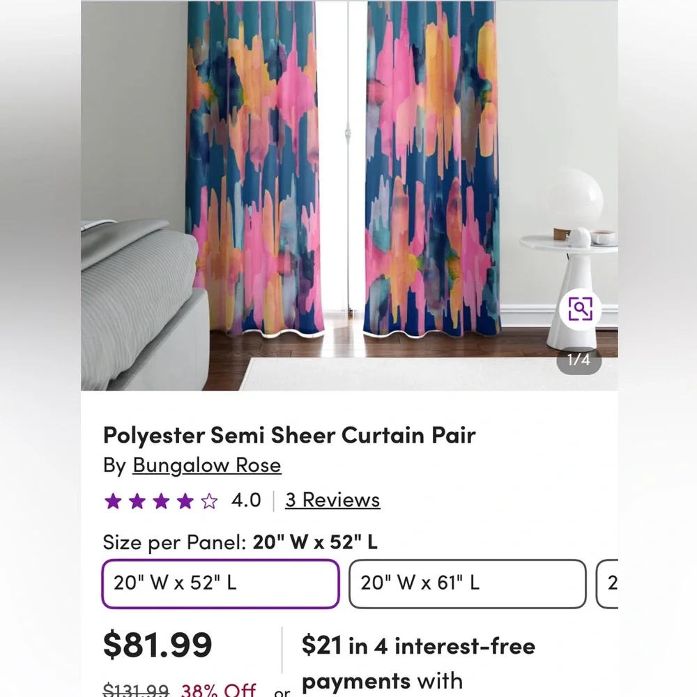 Bungalow Rose Sunset Watercolor Curtain Pair Pink Blue Southwestern Print Aztec